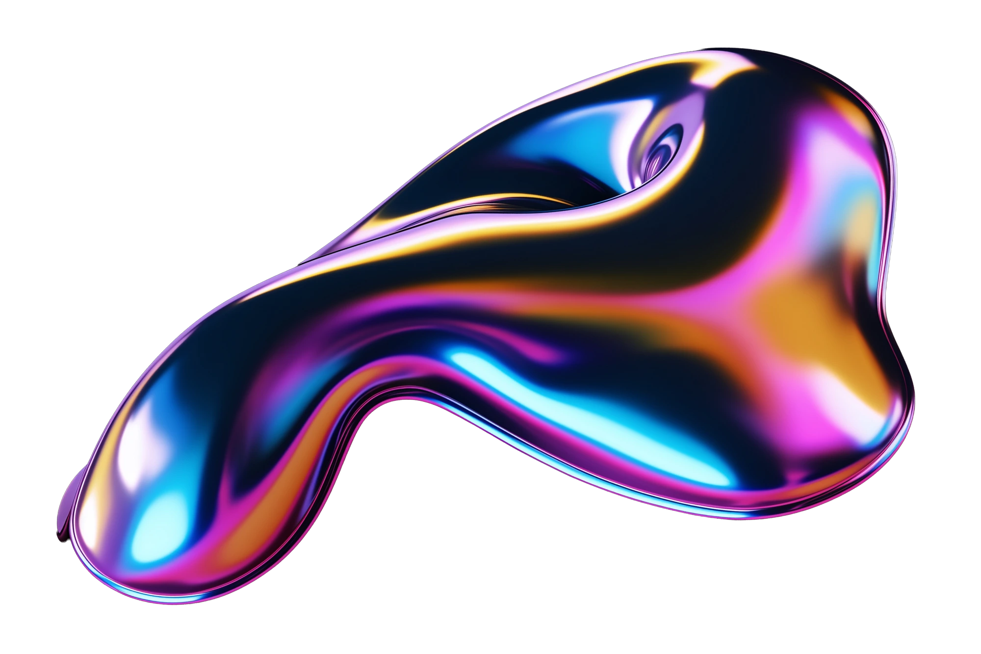 Iridescent chrome 3D form on black, cover visual of the Chrome Intelligence presentation template